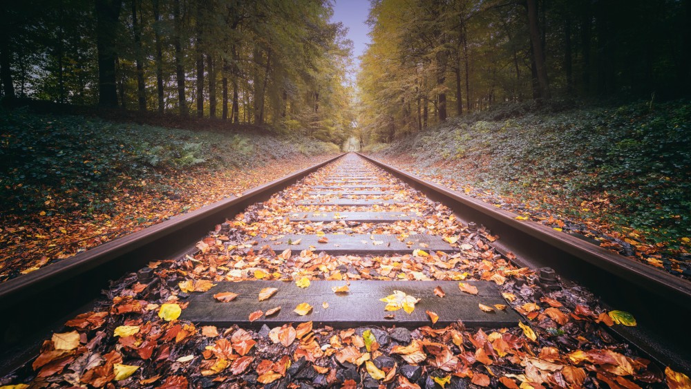 火车轨道落叶高清风景壁纸