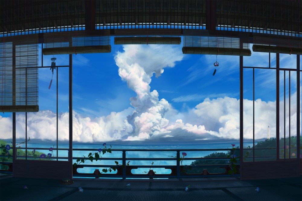 动漫天空云朵房间风景2k高清壁纸