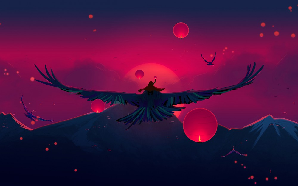 JoeyJazz幻想艺术天空动物鸟高山高清壁纸(2560x1600)