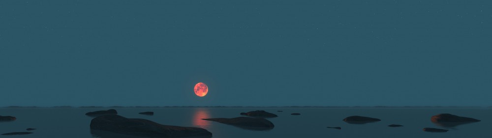 月亮夜晚大海风景4k电脑壁纸(3840x1080)