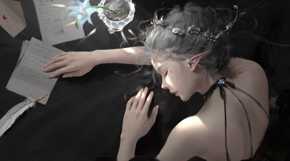 冰公主海琴烟趴在桌子鬼刀4k壁纸(4788x2665)