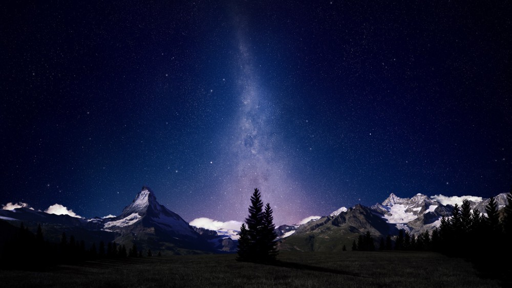夜晚瑞士阿尔卑斯山星空高清壁纸