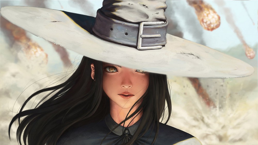 黑色头发白色衣服帽子高清壁纸