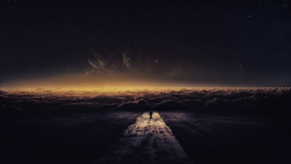 公路天空星星幻想艺术高清壁纸