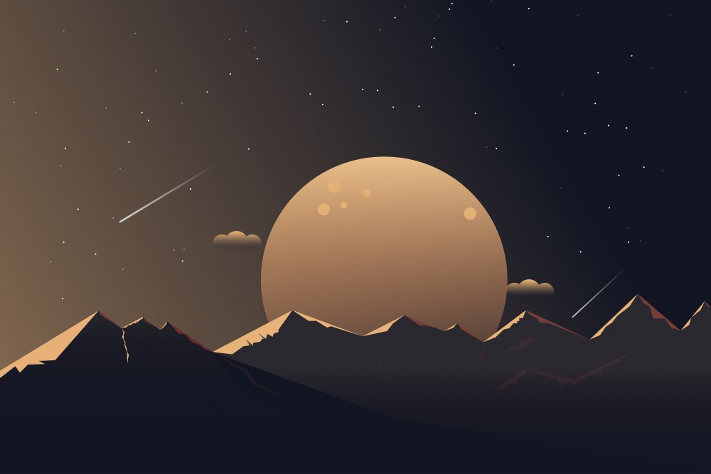 月亮云朵夜晚流星高清壁纸