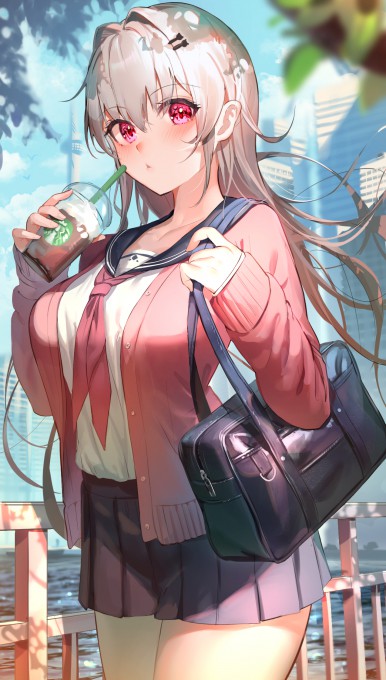 银发水手服二次元美女高清手机壁纸(1273x2243)