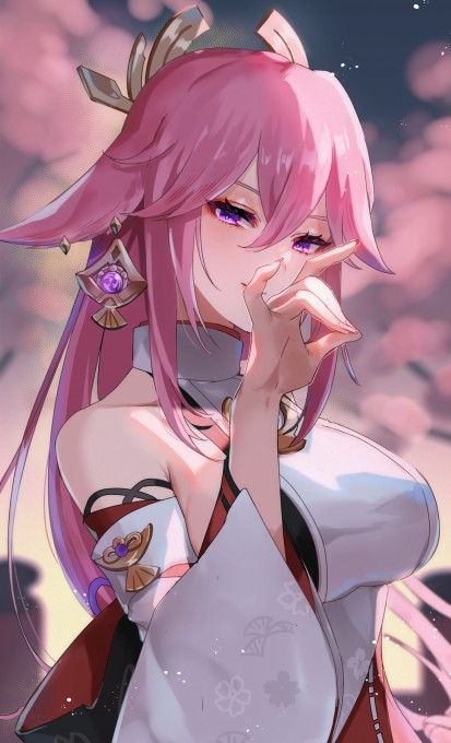 原神八重神子兰花指高清手机壁纸(1399x2301)
