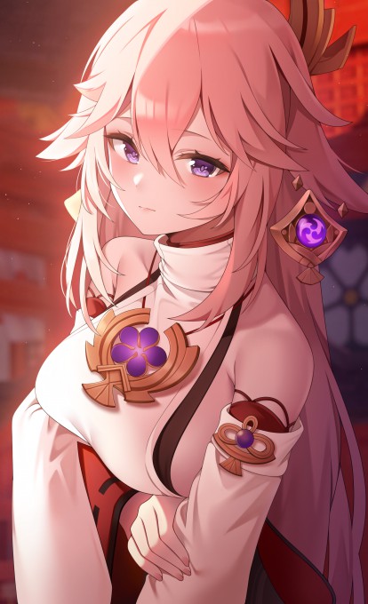 原神八重神子脸色潮红高清手机壁纸(1500x2464)