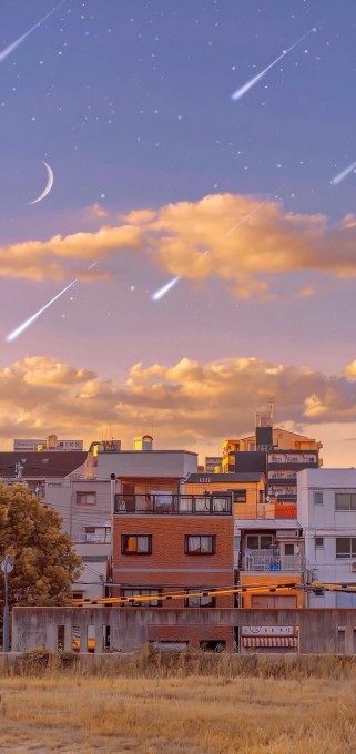 晚霞白云天空流星雨高清手机壁纸