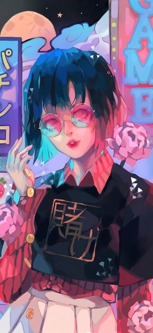 甜美女生手绘美图手机壁纸