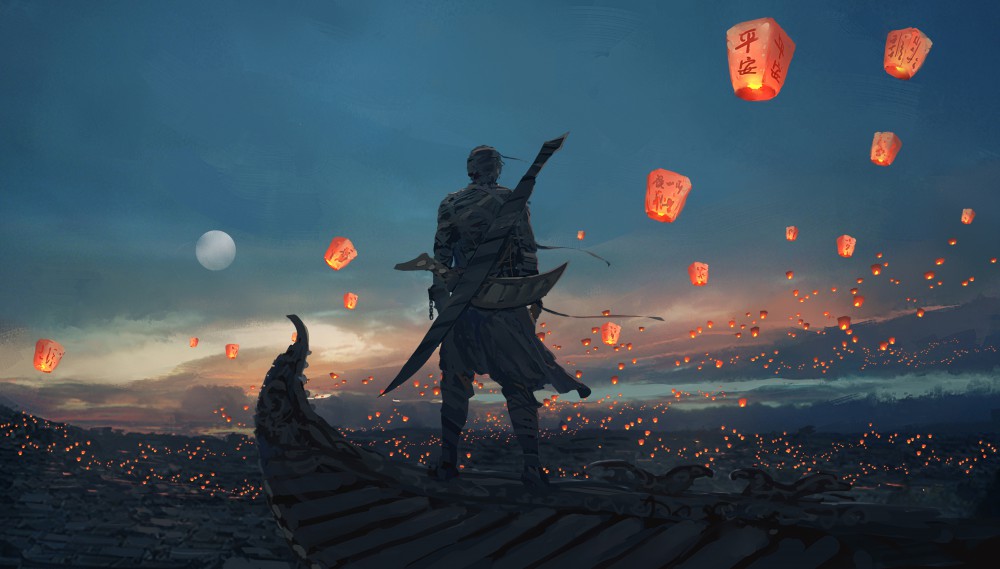 鬼刀站在屋顶背影超高清图片4k壁纸