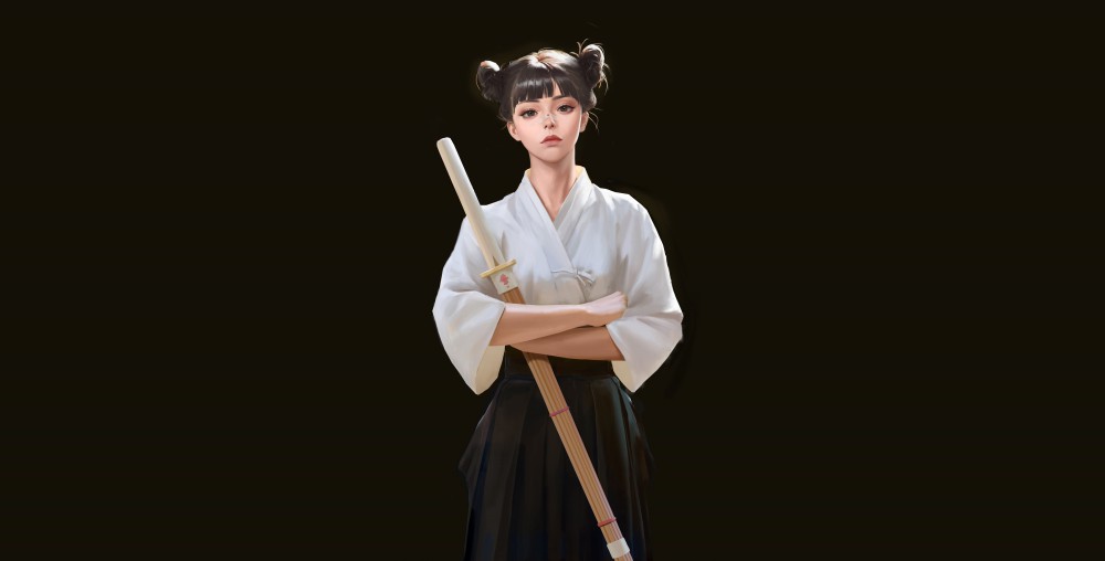 集原美剑道武士黑色背景高清4k桌面壁纸