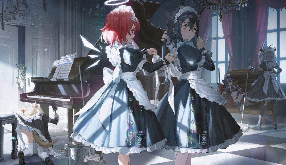 《明日方舟》女仆们在打扫卫生2k电脑桌面壁纸