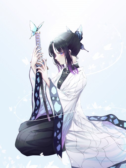 《鬼灭之刃》蝴蝶忍武士刀日本服装高清动漫4k壁纸(3000x4000)