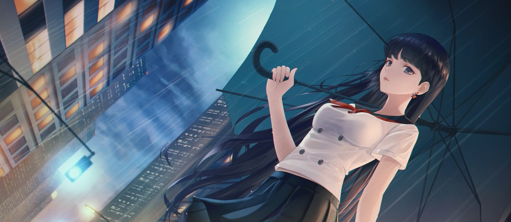 《美少女战士》火野丽校服雨伞下雨带鱼屏6k壁纸