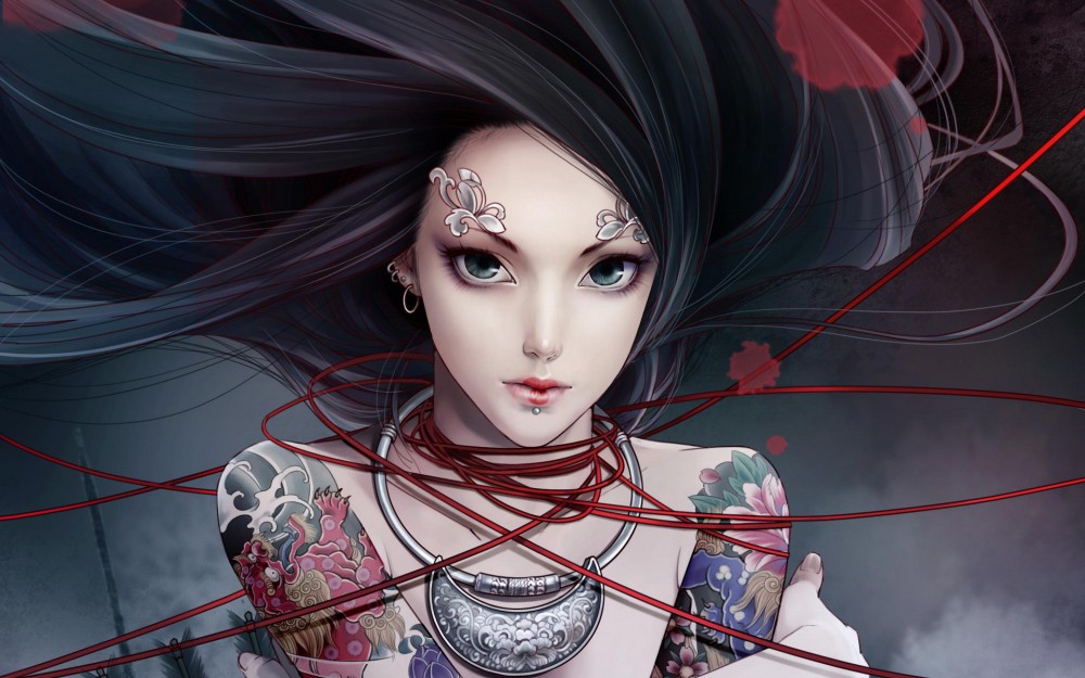 张小白动漫纹身女孩高清桌面壁纸