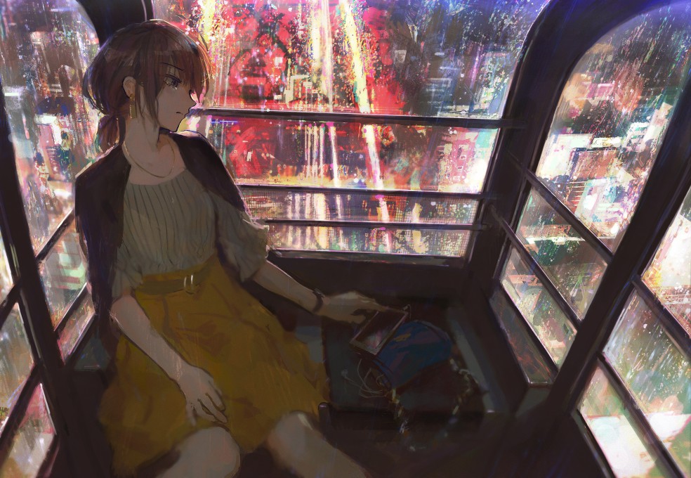 缆车都市夜景少女女孩4k动漫壁纸