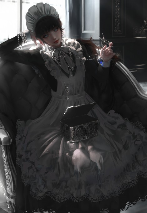 女仆装珠宝沙发5k手机壁纸(4200x6067)