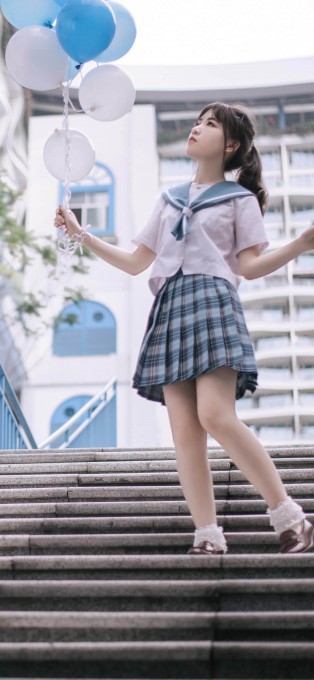 可爱少女JK制服蓝白气球手机壁纸