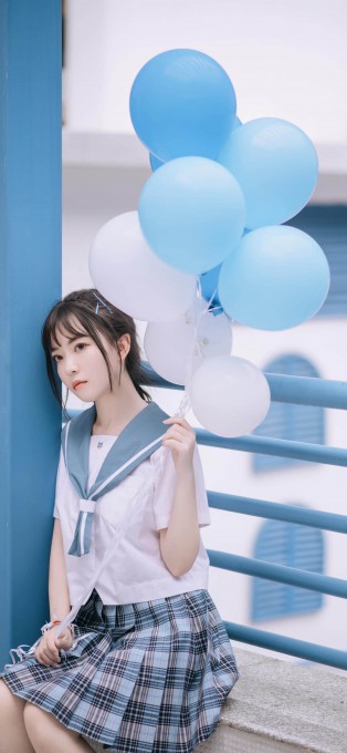 可爱少女JK制服蓝白气球手机壁纸
