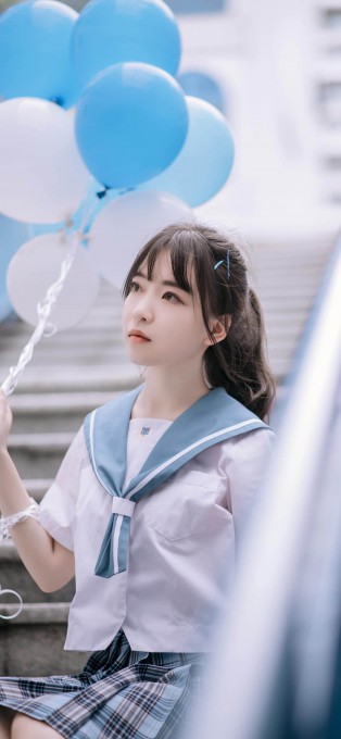 可爱少女JK制服蓝白气球手机壁纸
