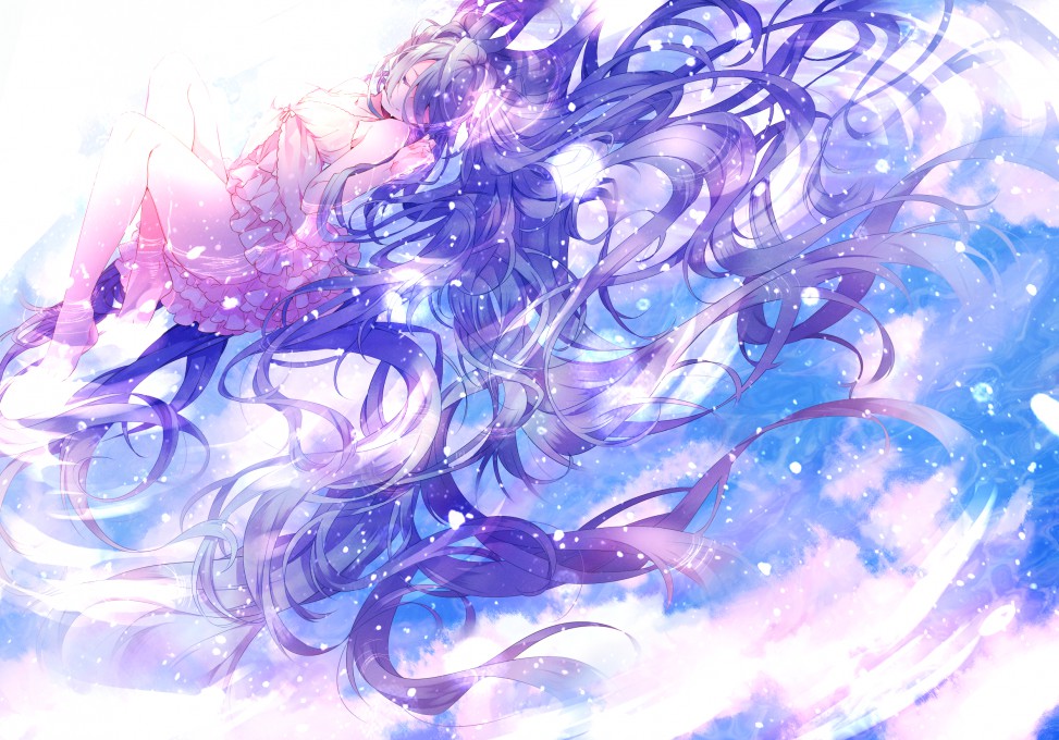 初音未来vocaloid睡觉长发连衣裙高清桌面壁纸