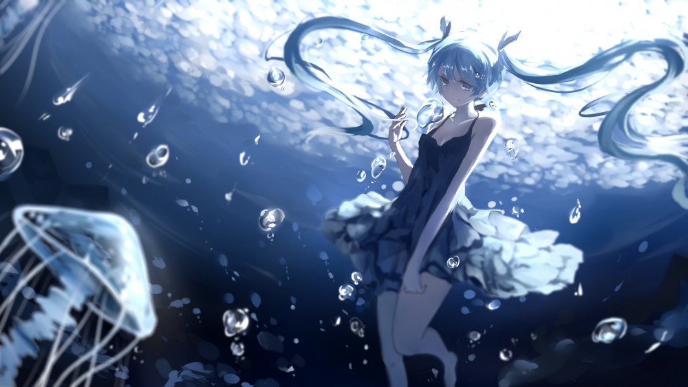 初音未来vocaloid水下双马尾高清桌面壁纸