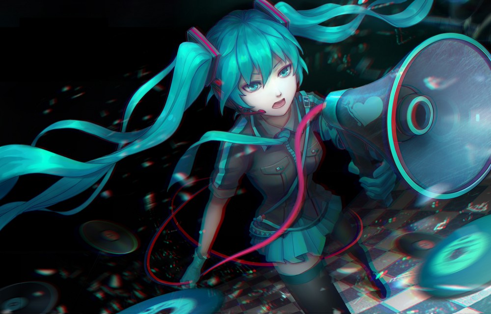 初音未来vocaloid麦克风双马尾高清桌面壁纸