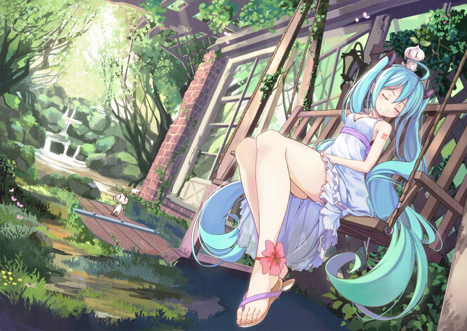 初音未来vocaloid睡觉瀑布高清动漫桌面壁纸