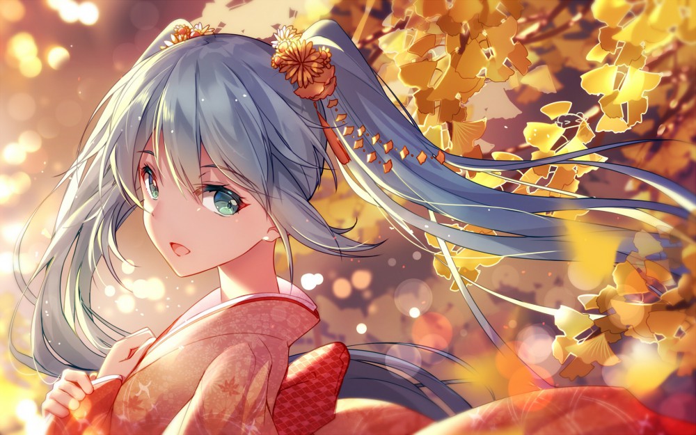 初音未来vocaloid微笑和服高清动漫桌面壁纸