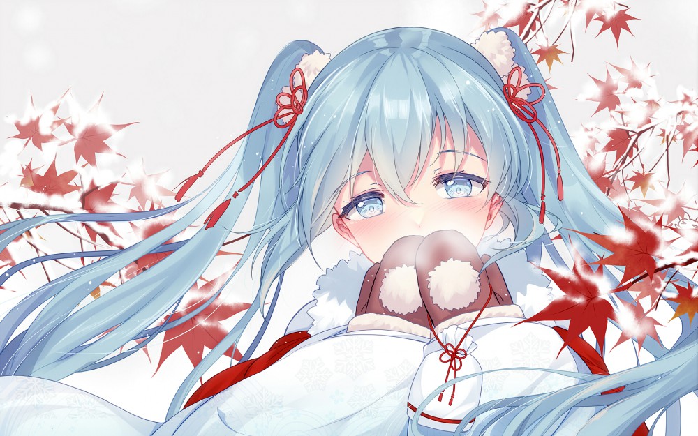 初音未来vocaloid冬天手套高清动漫桌面壁纸