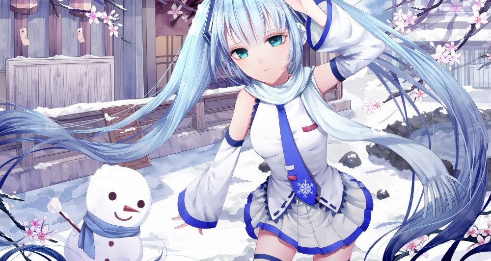 初音未来vocaloid冬天雪人高清动漫桌面壁纸