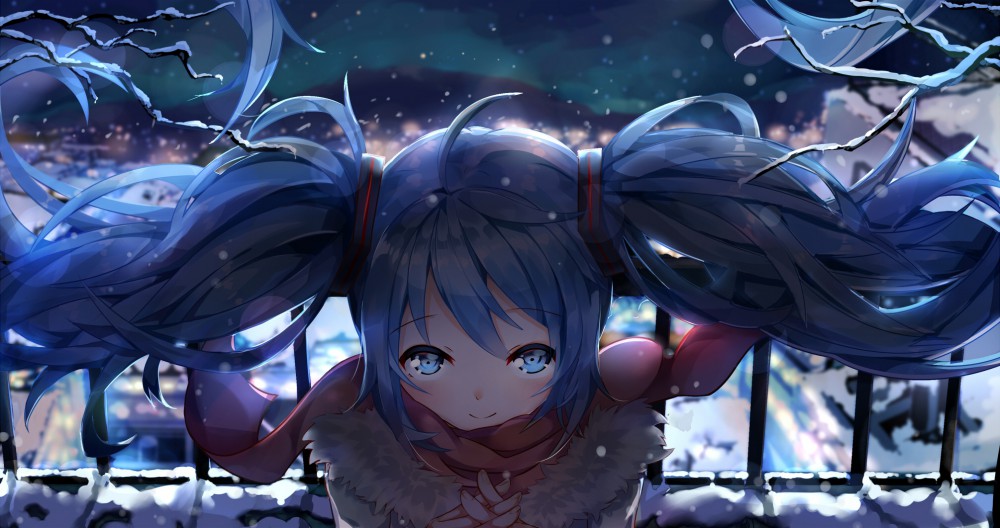 初音未来vocaloid红色围巾高清动漫桌面壁纸