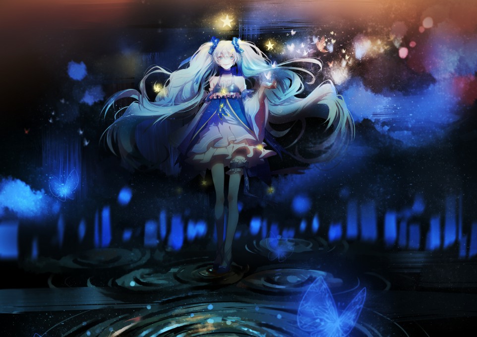 初音未来vocaloid蝴蝶连衣裙高清动漫桌面壁纸