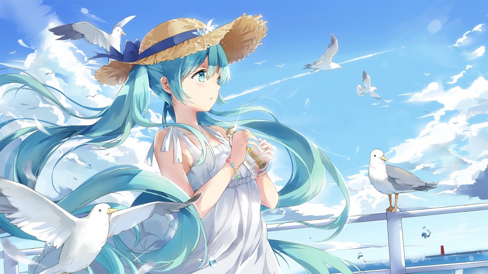 初音未来vocaloid草帽海鸥高清动漫桌面壁纸(2039x1147)