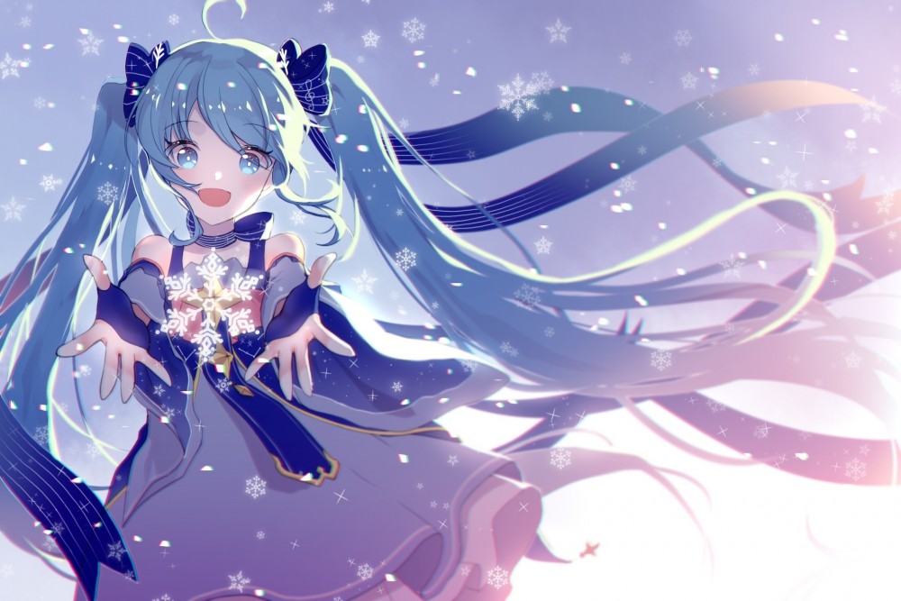 初音未来vocaloid微笑雪花动漫桌面壁纸