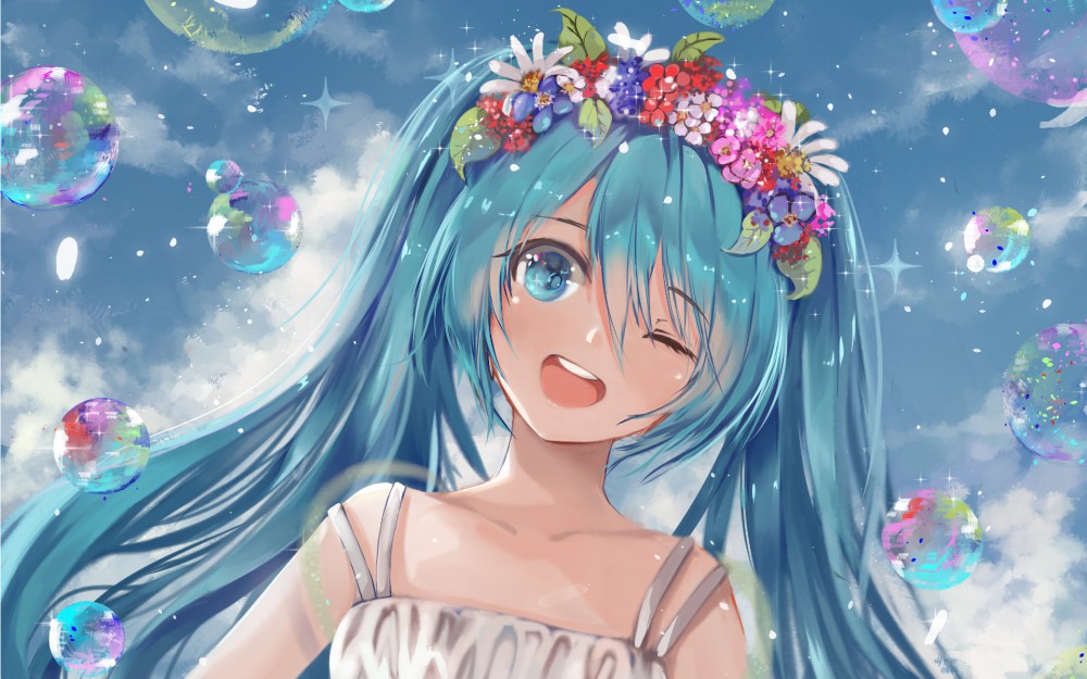 初音未来vocaloid水绿色头发高清动漫桌面壁纸