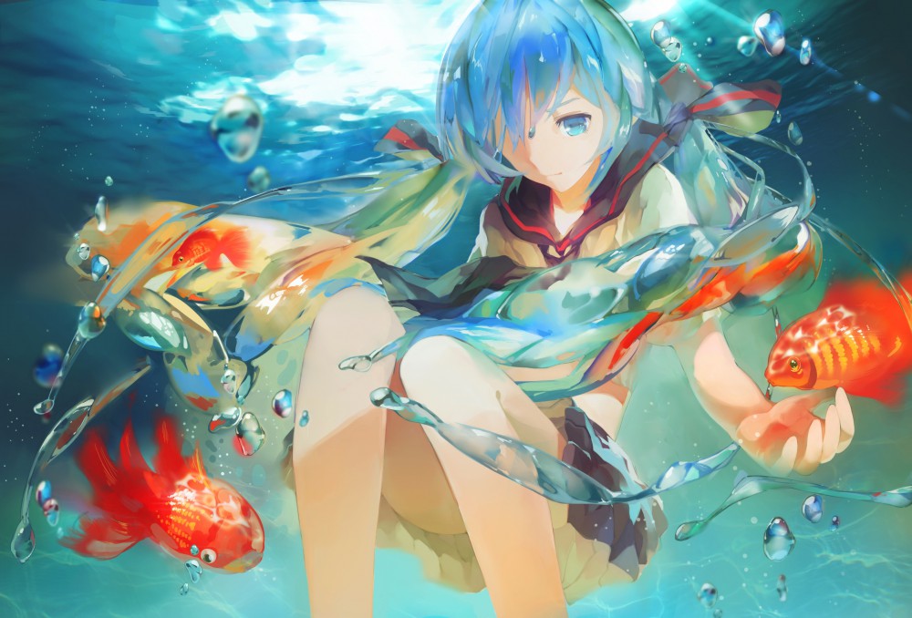 初音未来vocaloid水下校服动漫桌面壁纸