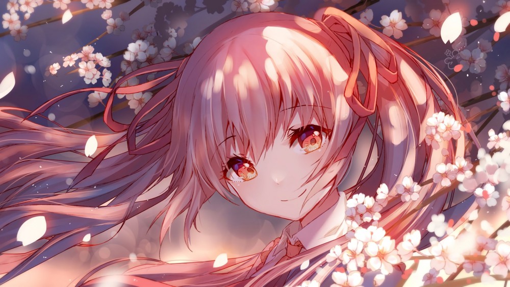 初音未来vocaloid樱花微笑动漫桌面壁纸