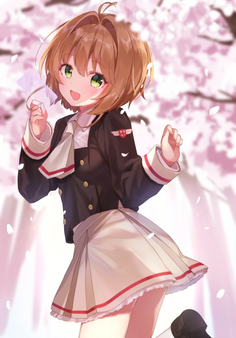 《魔卡少女樱》木之本樱樱花树2k手机壁纸(2001x2865)