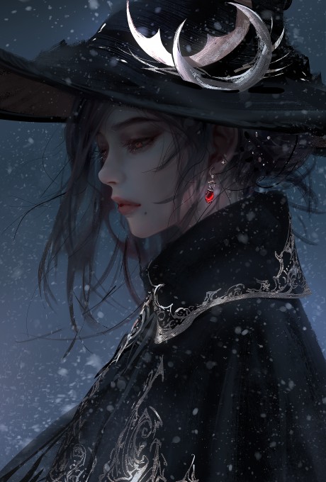 黑色巫师帽女人侧脸4k手机壁纸