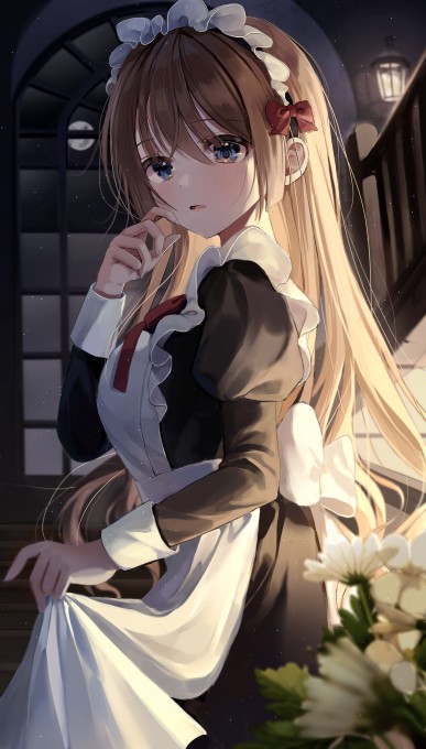 长发女仆装提起裙子4k手机壁纸(2842x5000)