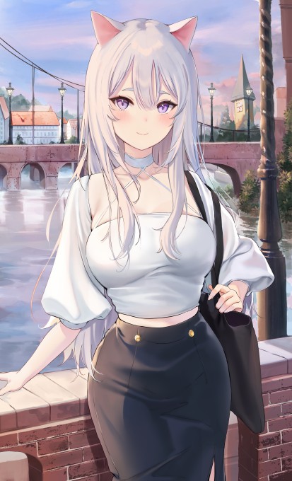 白色长发猫女白衣黑裙6k手机壁纸(4388x7219)