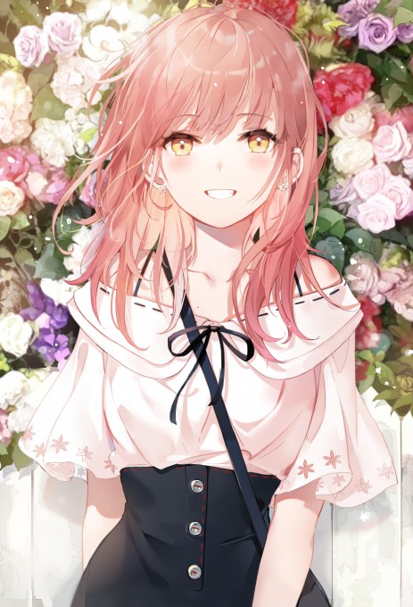 粉红色长发女孩站立栅栏上半身5k手机壁纸(4099x6018)