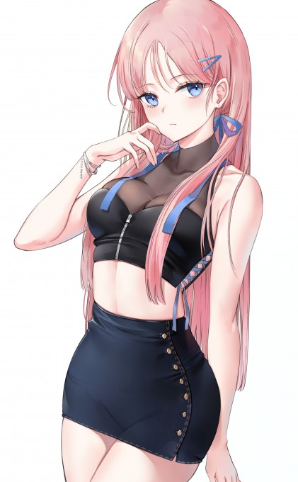 粉红色长发蓝眼睛超短裙4k手机壁纸(3000x4848)