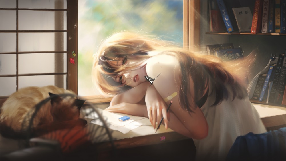 下午趴在桌子的女孩4k动漫壁纸