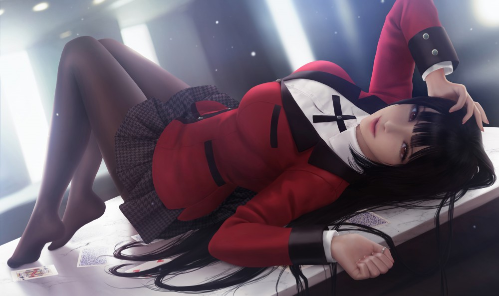 狂赌之渊蛇喰梦子躺在桌子上4k动漫美女壁纸(4000x2370)