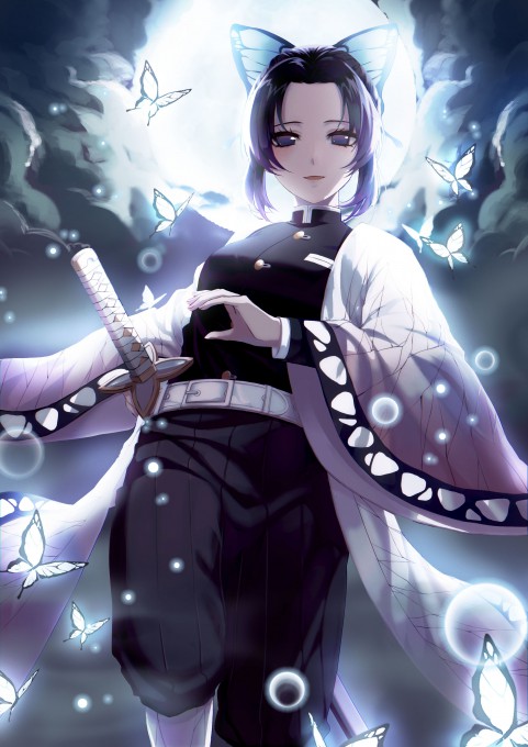 《鬼灭之刃》蝴蝶忍高清竖屏手机壁纸(2480x3508)