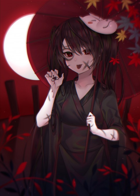 初音未来吸血鬼黑色和服高清手机壁纸