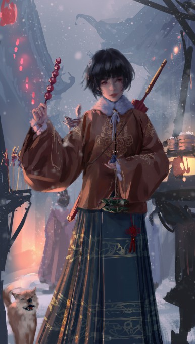 鬼刀小绿拿着冰糖葫芦高清8k手机壁纸